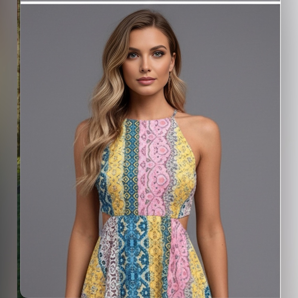 Boho Tribal Print Halter Cut Out Dress - Picture 2 of 10